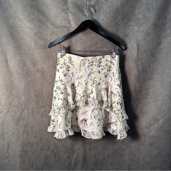 Topshop Floral Ruffle Mini Skirt Tiered Ivory Multi Cottagecore US 6 - Picture 4 of 10